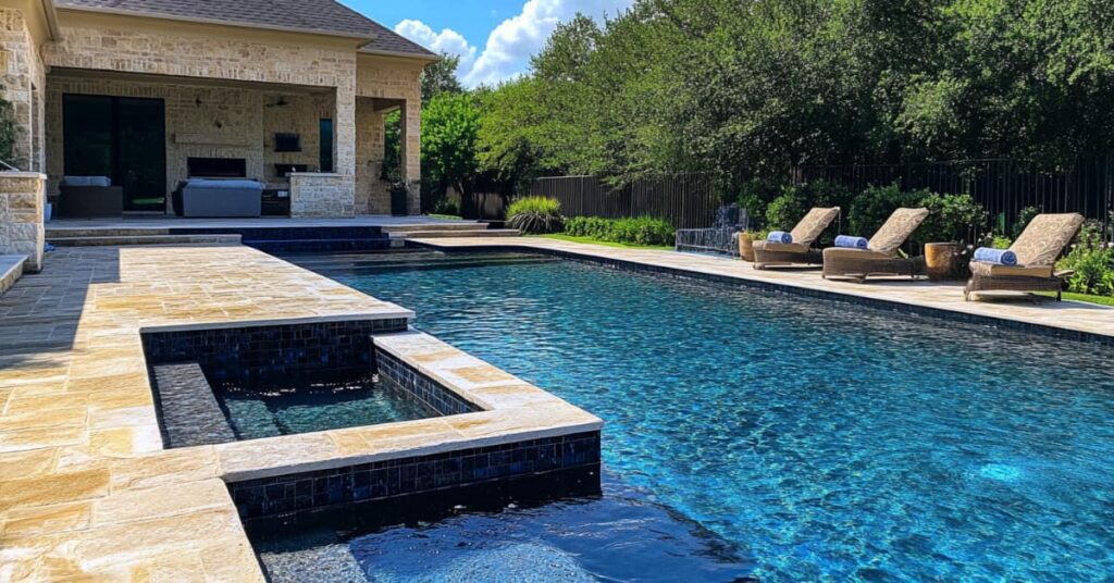 pool and spa showing waterline pool tiles