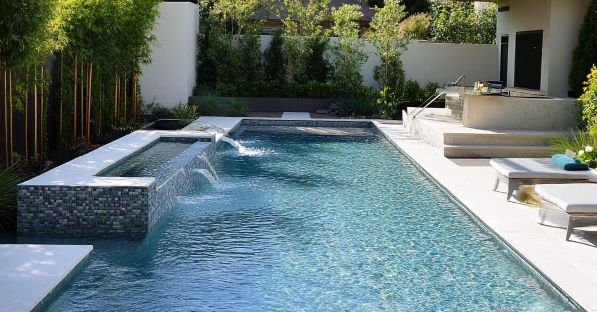 clean pool with waterfalls, concept of pool care 101