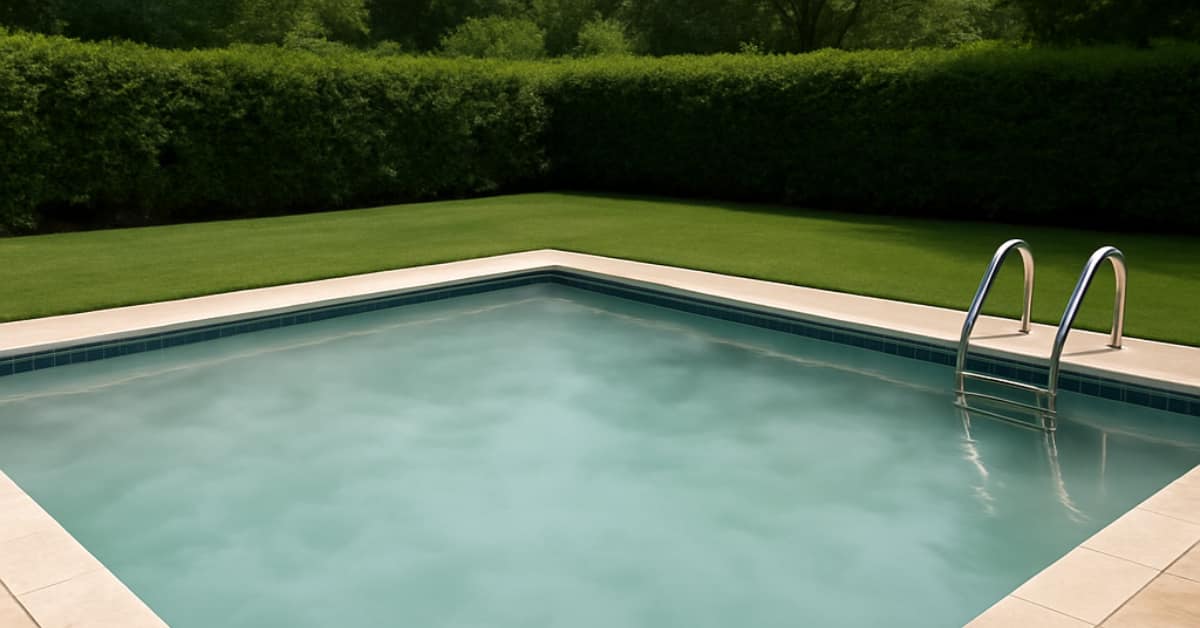 grass, shrubs, pool, representing stopping pool water cloudy